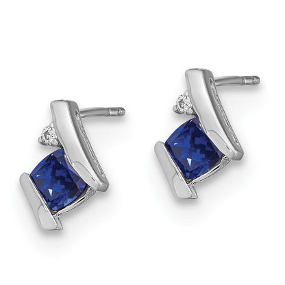 925er Sterling-Silber-Ohrringe mit synthetischem Saphir im antiken Kissenschliff und echtem Diamant