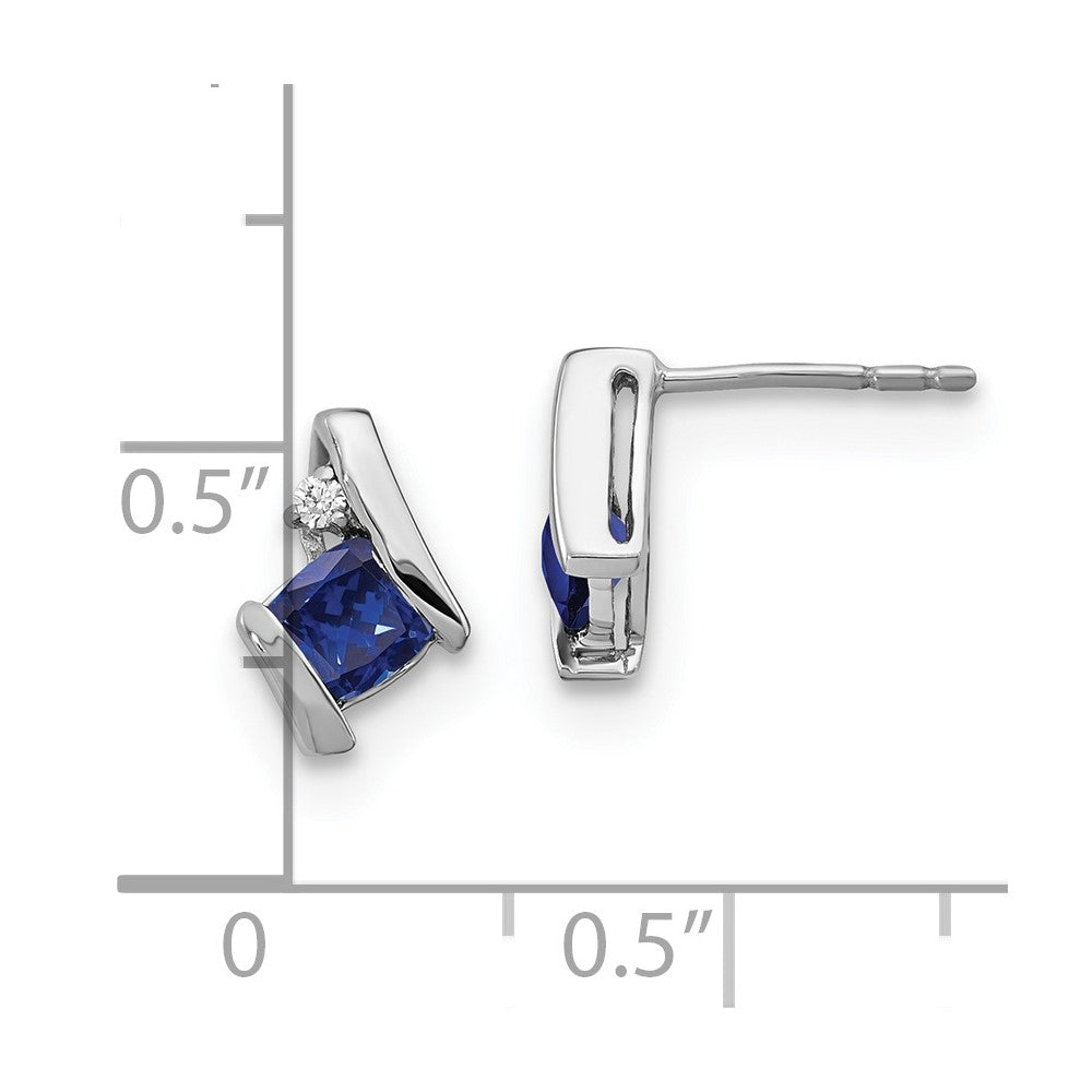 925er Sterling-Silber-Ohrringe mit synthetischem Saphir im antiken Kissenschliff und echtem Diamant