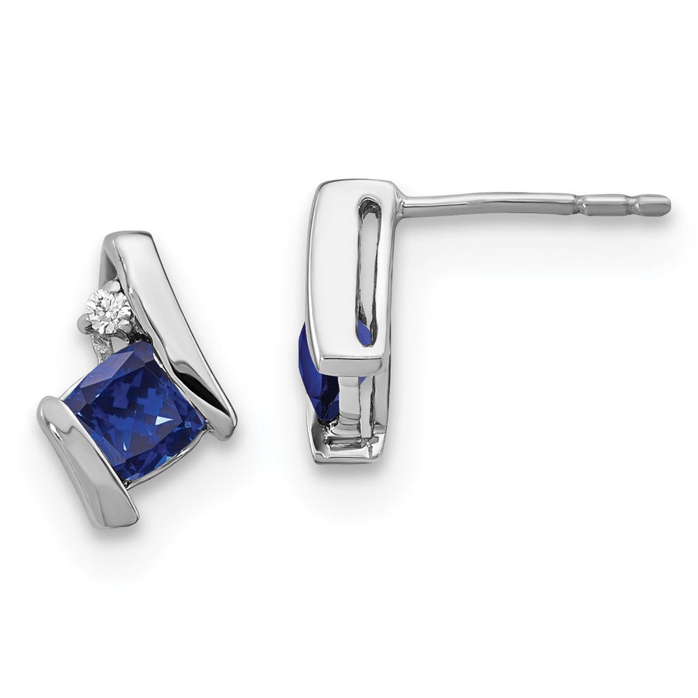 925er Sterling-Silber-Ohrringe mit synthetischem Saphir im antiken Kissenschliff und echtem Diamant