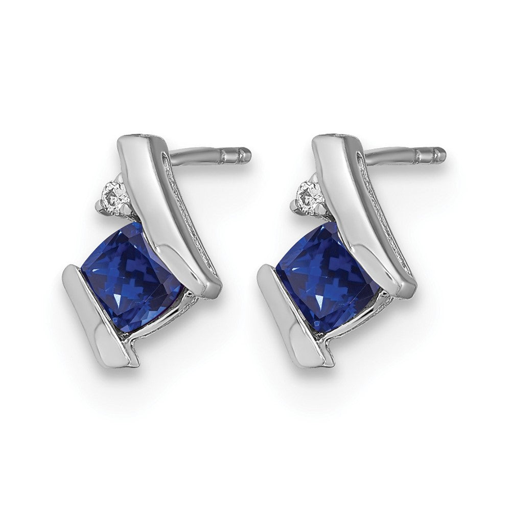 14K Weißgold Kissen Cr. Saphir und Diamant Ohrringe