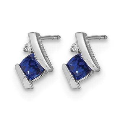 14K Weißgold Kissen Cr. Saphir und Diamant Ohrringe