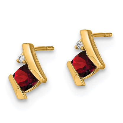 10K Gelbgold Kissen Granat und Diamant Ohrringe