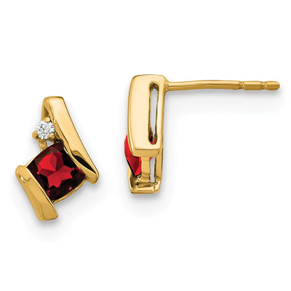 10K Gelbgold Kissen Granat und Diamant Ohrringe