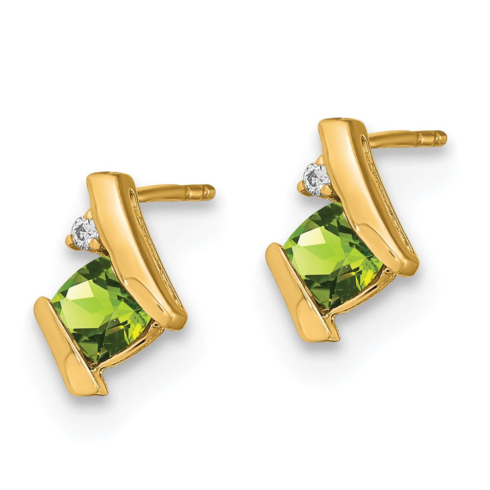 10K Gelbgold Kissen Peridot und Diamant Ohrringe