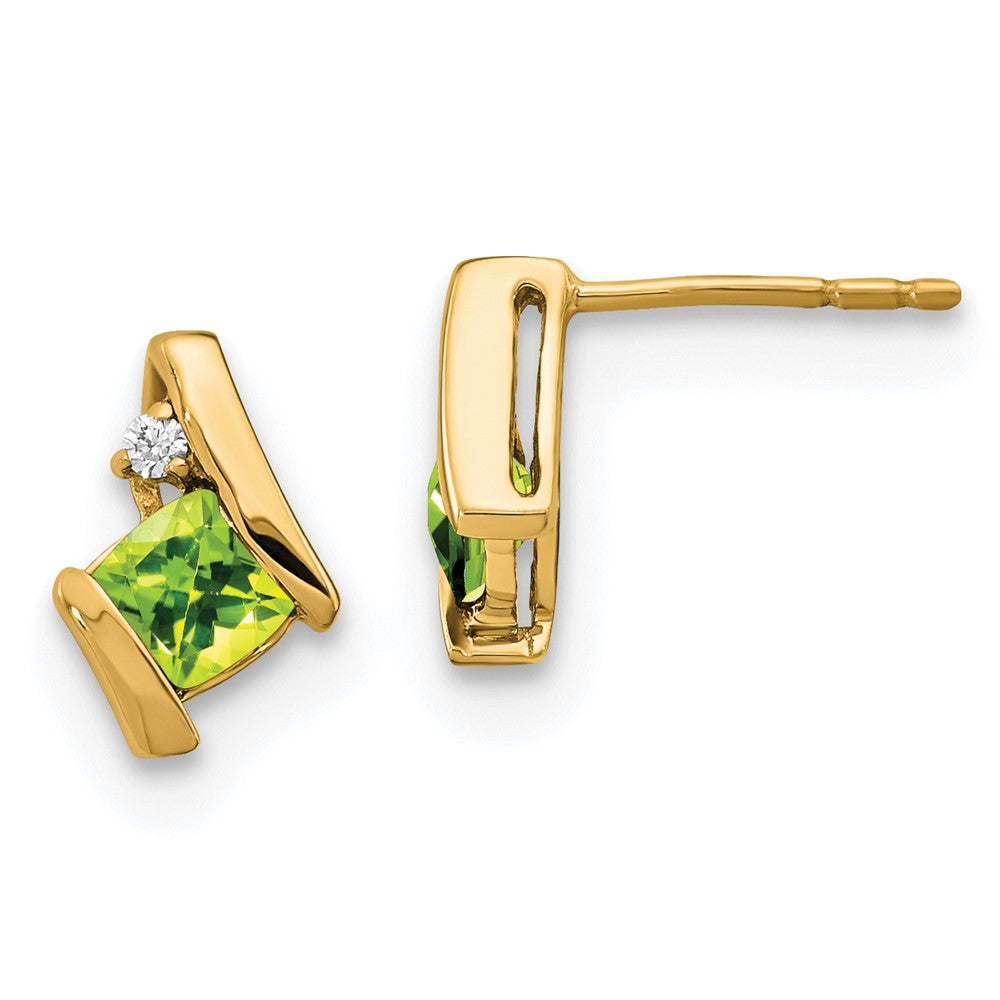 10K Gelbgold Kissen Peridot und Diamant Ohrringe