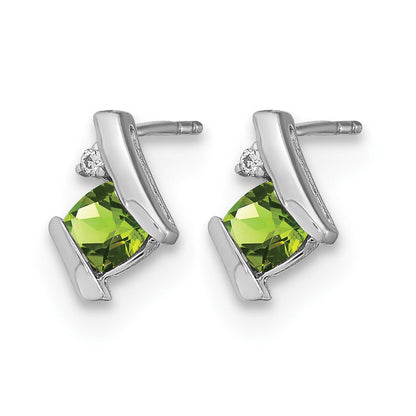 14K Weißgold Kissen Peridot und Diamant Ohrringe