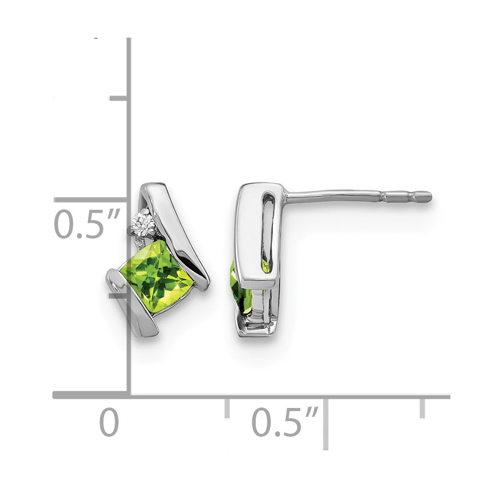14K Weißgold Kissen Peridot und Diamant Ohrringe