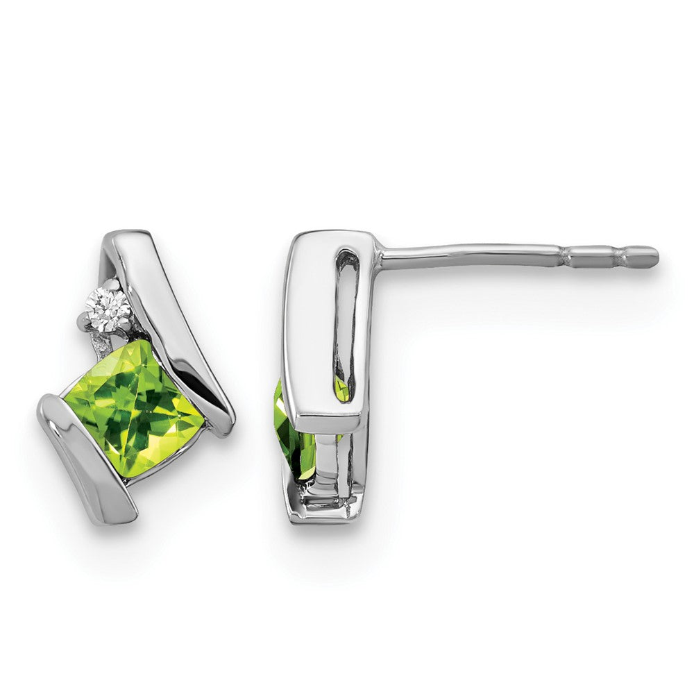 14K Weißgold Kissen Peridot und Diamant Ohrringe