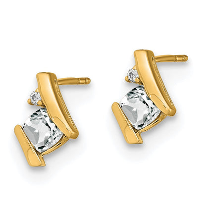 10K Gelbgold Kissen Weiß Topas und Diamant Ohrringe