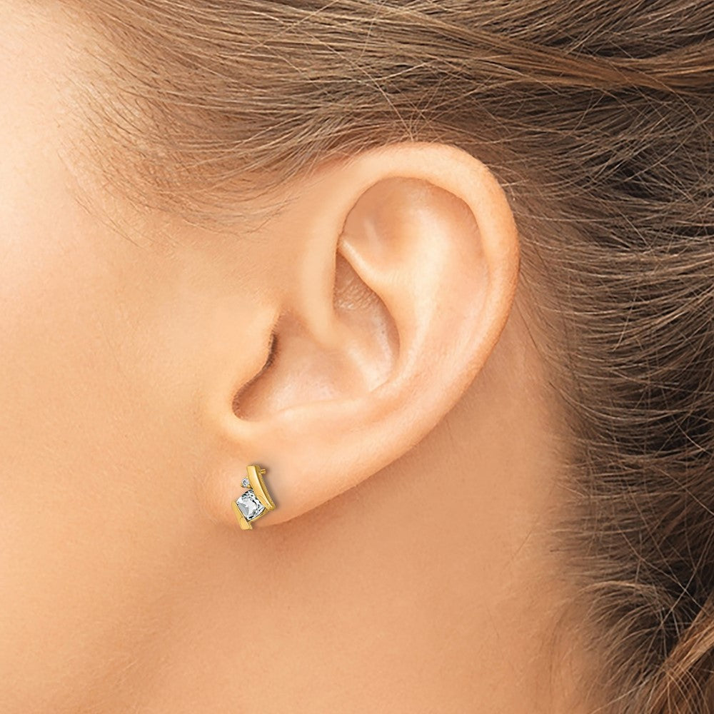 10K Gelbgold Kissen Weiß Topas und Diamant Ohrringe
