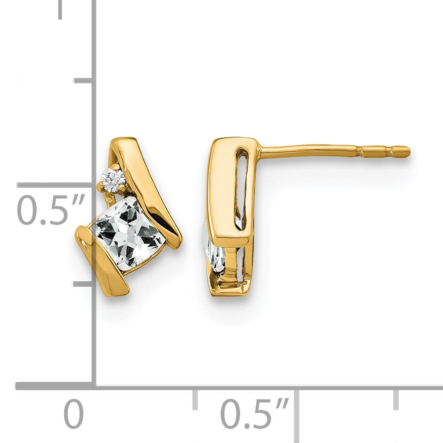 10K Gelbgold Kissen Weiß Topas und Diamant Ohrringe
