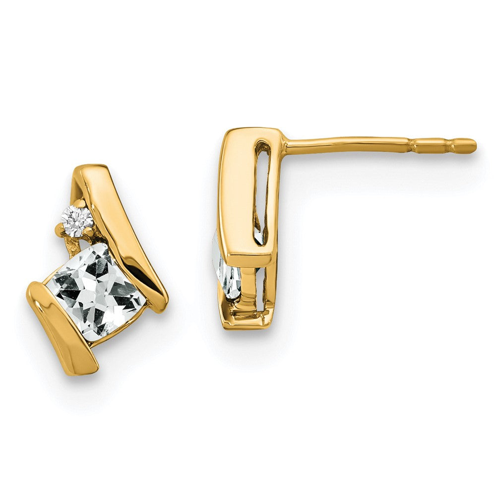 10K Gelbgold Kissen Weiß Topas und Diamant Ohrringe