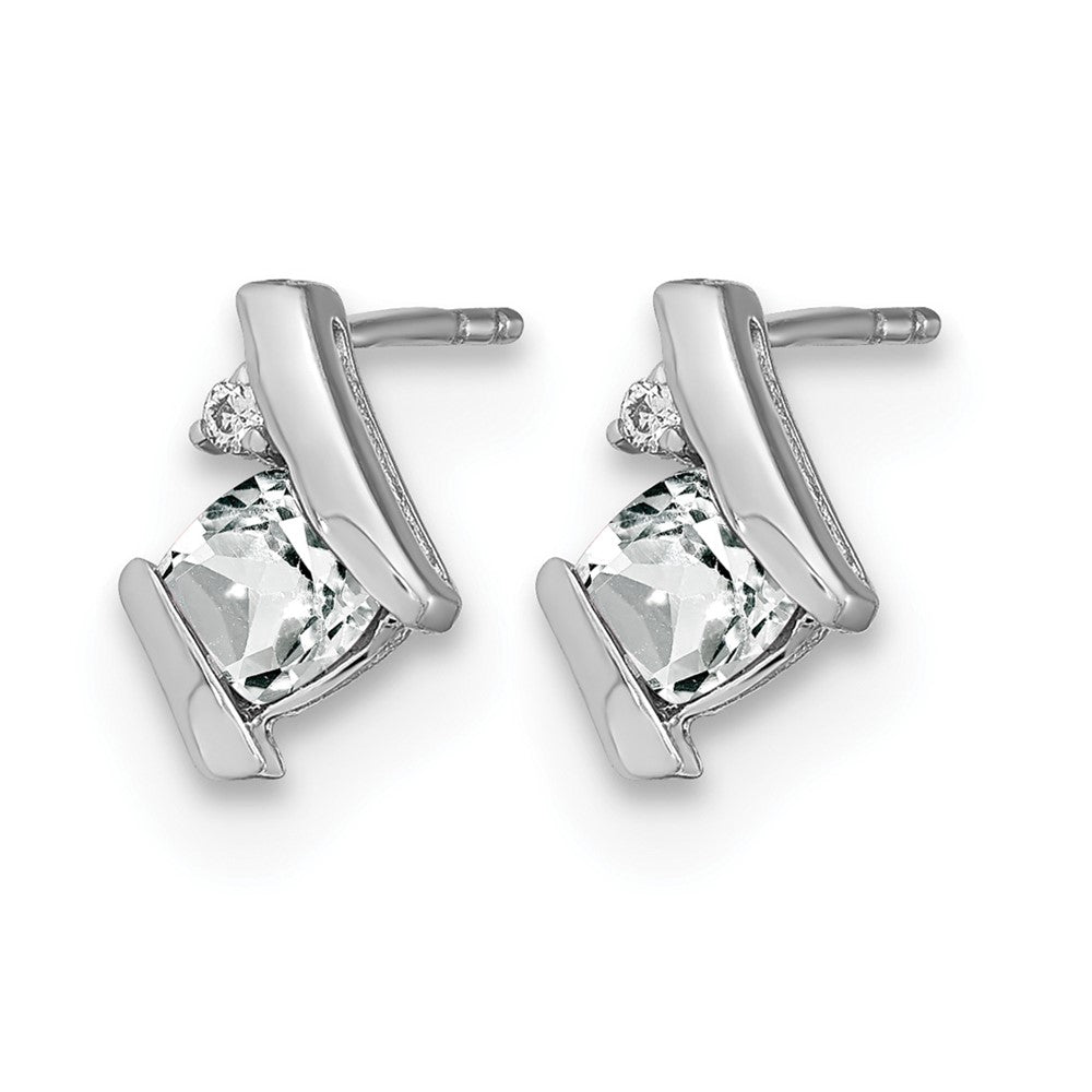 14K Weißgold Kissen Weiß Topas und Diamant Ohrringe