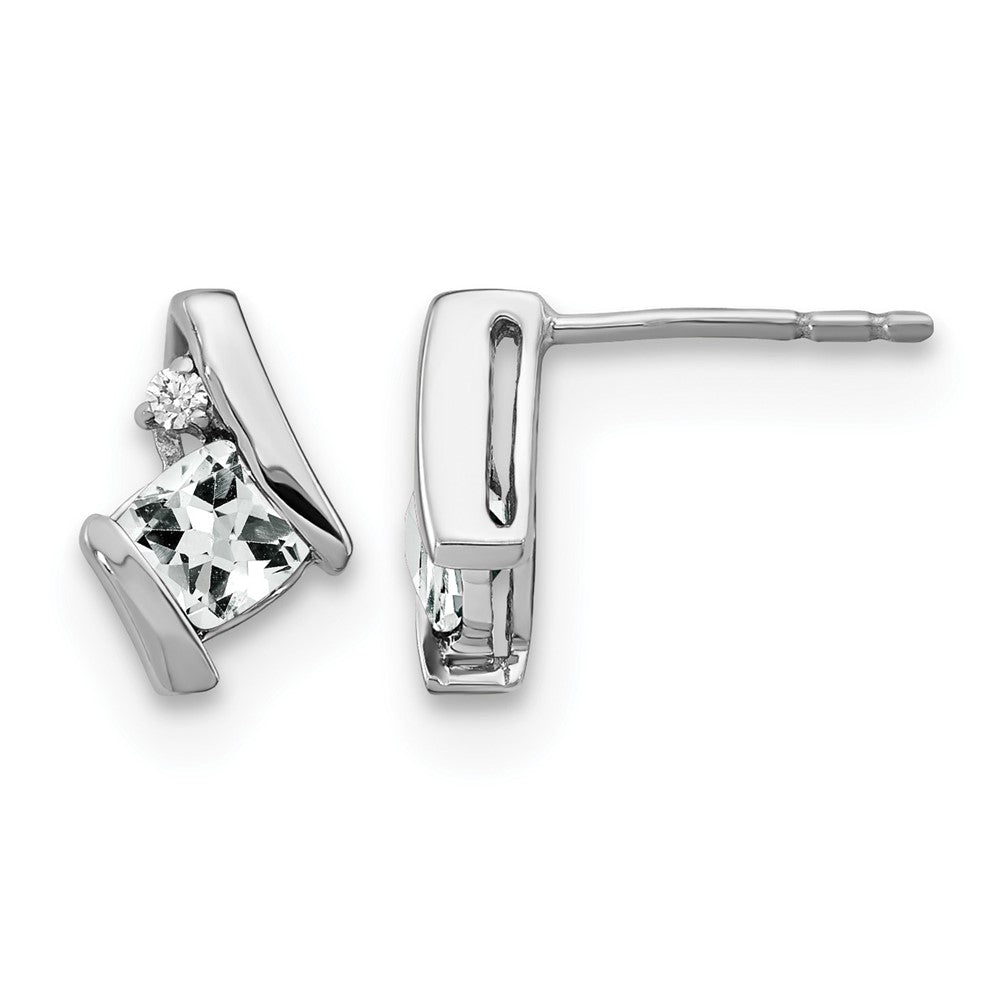 14K Weißgold Kissen Weiß Topas und Diamant Ohrringe