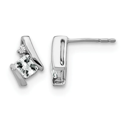 14K Weißgold Kissen Weiß Topas und Diamant Ohrringe