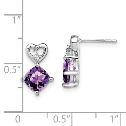 14K Weißgold Amethyst und Echtdiamant Herz-Ohrringe