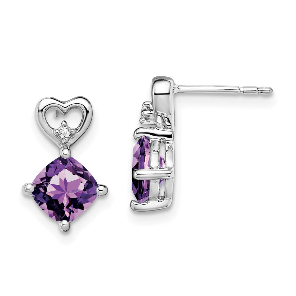 14K Weißgold Amethyst und Echtdiamant Herz-Ohrringe