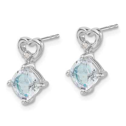 14K Weißgold Ohrringe mit Aquamarin und echten Diamanten in Herzform