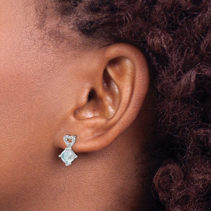 14K Weißgold Ohrringe mit Aquamarin und echten Diamanten in Herzform