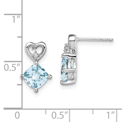 14K Weißgold Ohrringe mit Aquamarin und echten Diamanten in Herzform