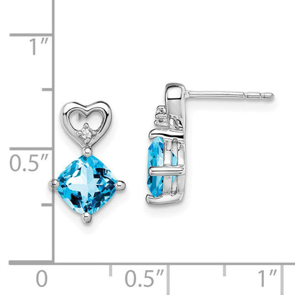 14K Weißgold Ohrringe mit Herz aus Blautopas und echten Diamanten