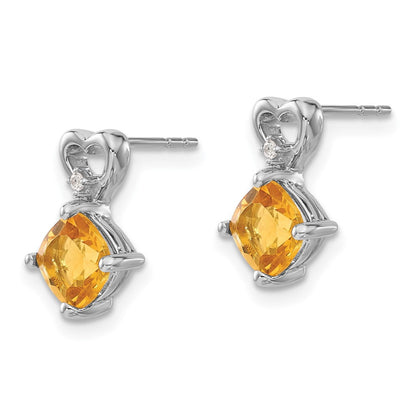 14K Weißgold Ohrringe mit Citrin und echten Diamanten in Herzform