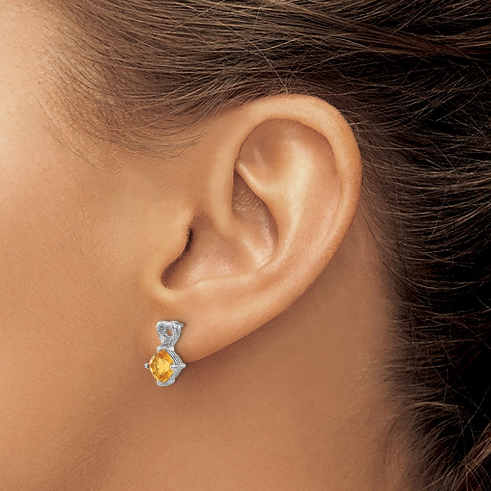 14K Weißgold Ohrringe mit Citrin und echten Diamanten in Herzform