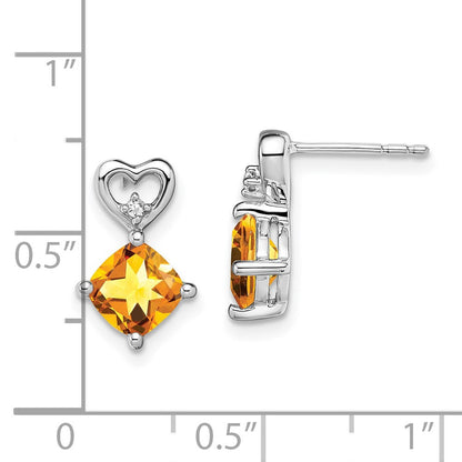14K Weißgold Ohrringe mit Citrin und echten Diamanten in Herzform