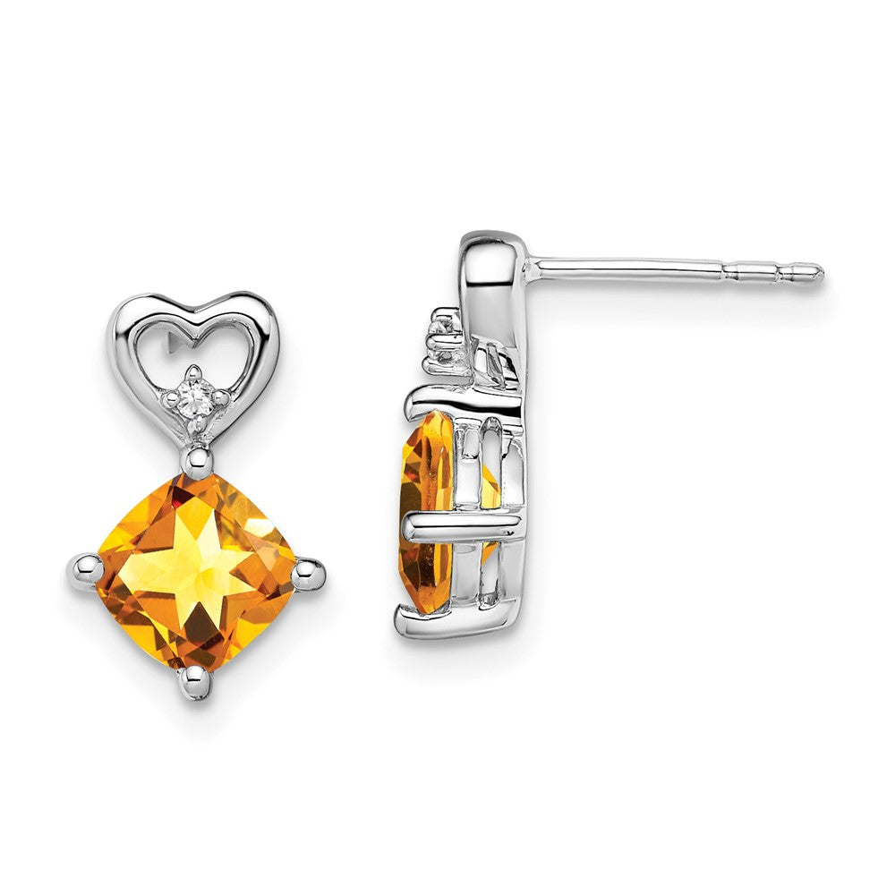 14K Weißgold Ohrringe mit Citrin und echten Diamanten in Herzform