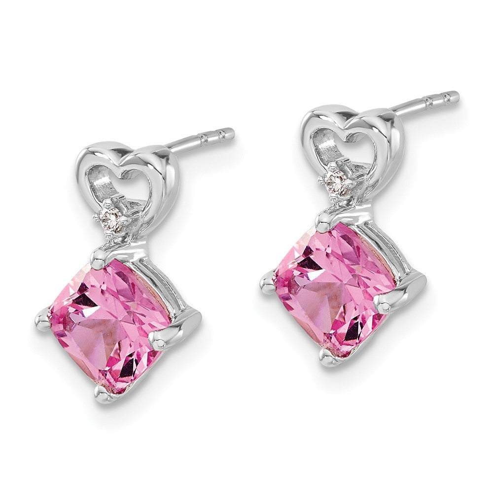 14K Weißgold Ohrringe mit Herz aus gezüchtetem pinkfarbenem Saphir und echtem Diamant