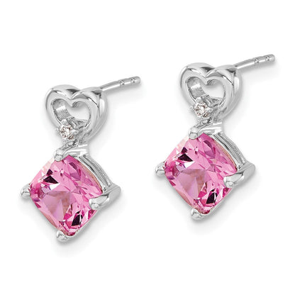 14K Weißgold Ohrringe mit Herz aus gezüchtetem pinkfarbenem Saphir und echtem Diamant