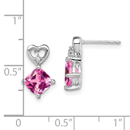 14K Weißgold Ohrringe mit Herz aus gezüchtetem pinkfarbenem Saphir und echtem Diamant