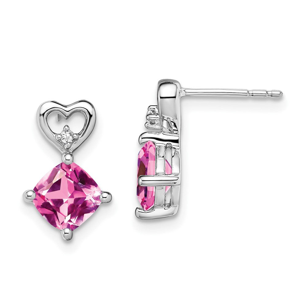 14K Weißgold Ohrringe mit Herz aus gezüchtetem pinkfarbenem Saphir und echtem Diamant