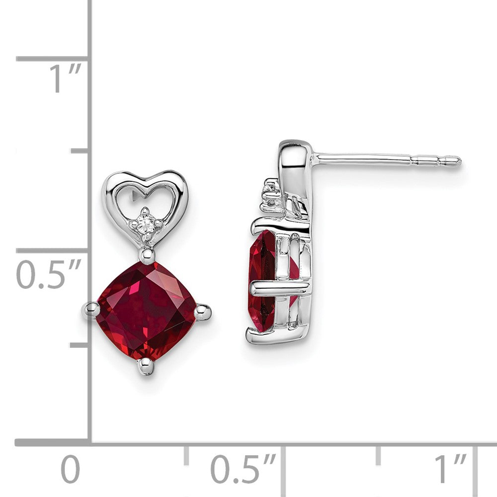 14K Weißgold Ohrringe mit Herz aus synthetischem Rubin und echtem Diamant