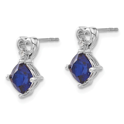 14K Weißgold Ohrringe mit synthetischem Saphir und echtem Diamant in Herzform