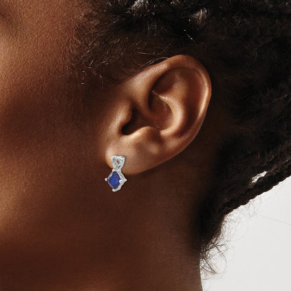 14K Weißgold Ohrringe mit synthetischem Saphir und echtem Diamant in Herzform