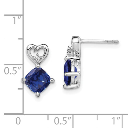 14K Weißgold Ohrringe mit synthetischem Saphir und echtem Diamant in Herzform