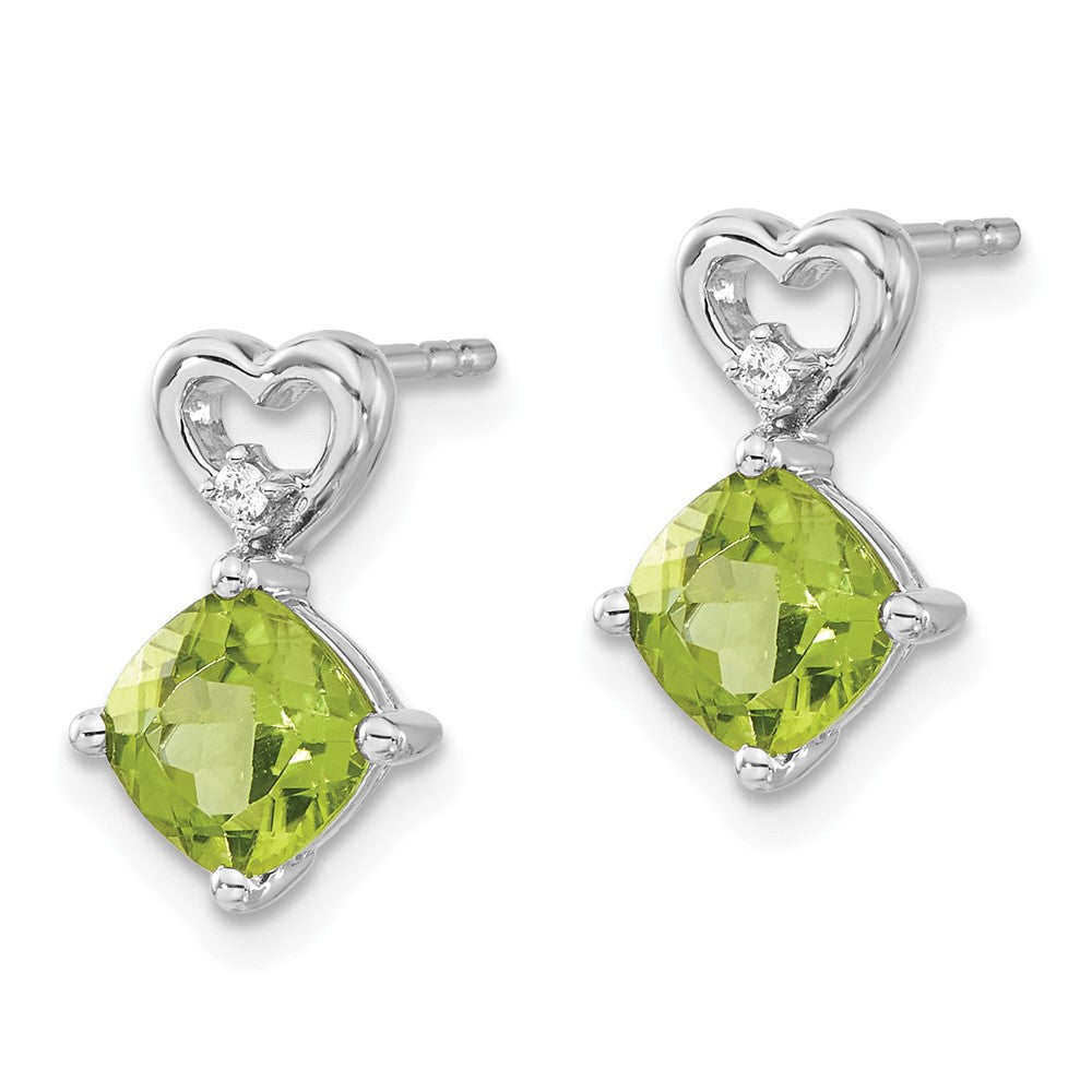 14K Weißgold Ohrringe mit Herz-Peridot und echten Diamanten