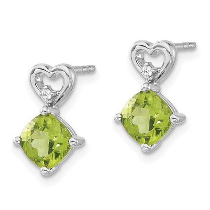 14K Weißgold Ohrringe mit Herz-Peridot und echten Diamanten