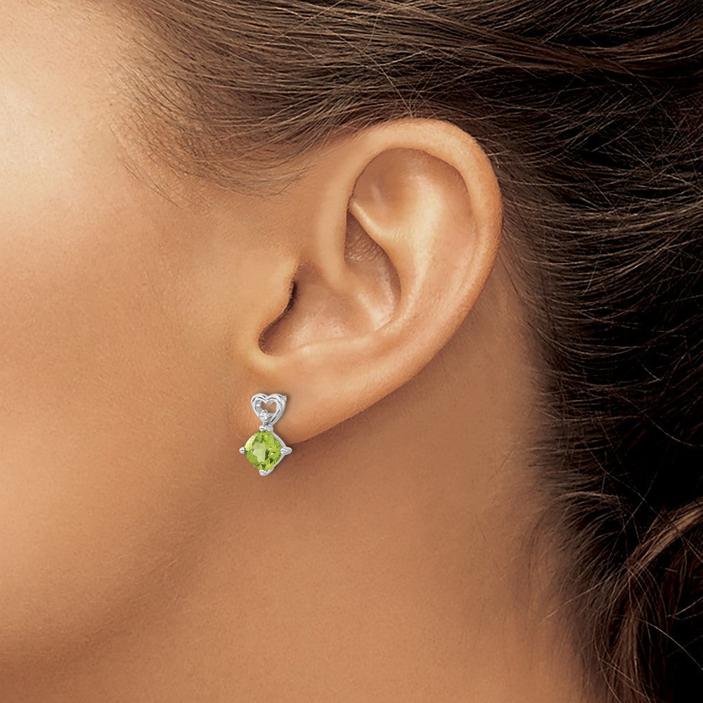 14K Weißgold Ohrringe mit Herz-Peridot und echten Diamanten