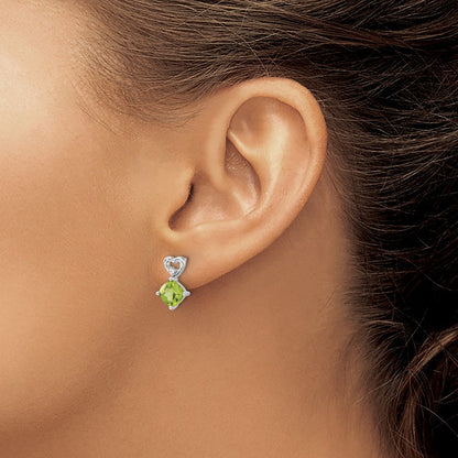 14K Weißgold Ohrringe mit Herz-Peridot und echten Diamanten