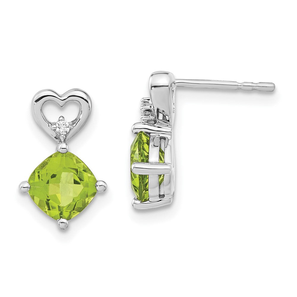 14K Weißgold Ohrringe mit Herz-Peridot und echten Diamanten