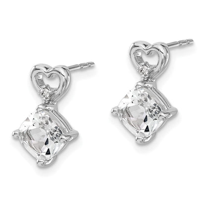 14K Weißgold Ohrringe mit Weißem Topas und echten Diamanten in Herzform