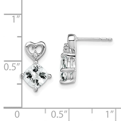 14K Weißgold Ohrringe mit Weißem Topas und echten Diamanten in Herzform