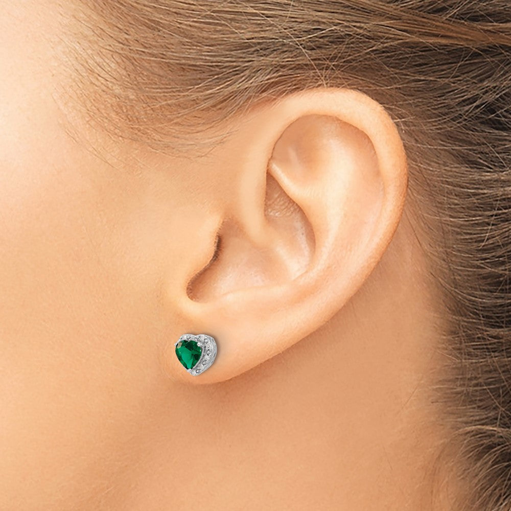 Sterling Silber Ohrringe mit synthetischem Smaragd und echtem Diamant