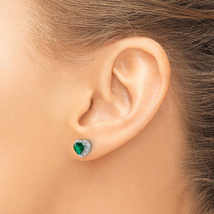 Sterling Silber Ohrringe mit synthetischem Smaragd und echtem Diamant