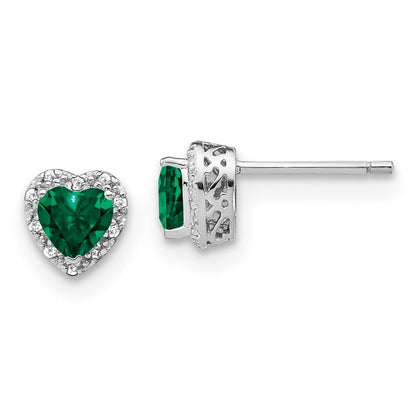 Sterling Silber Ohrringe mit synthetischem Smaragd und echtem Diamant