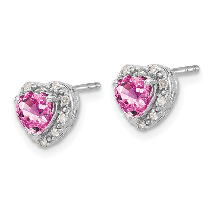 Sterling-Silber-Ohrringe mit synthetischem Pink-Saphir und echtem Diamant
