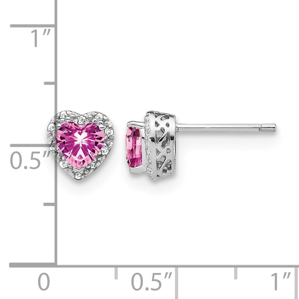 Pure Serenity 14K Weißgold Ohrstecker mit 0,10 ct. Labor gezüchteten Diamanten VS/SI+ G+ und herzförmigem, im Labor gezüchtetem rosa Saphir