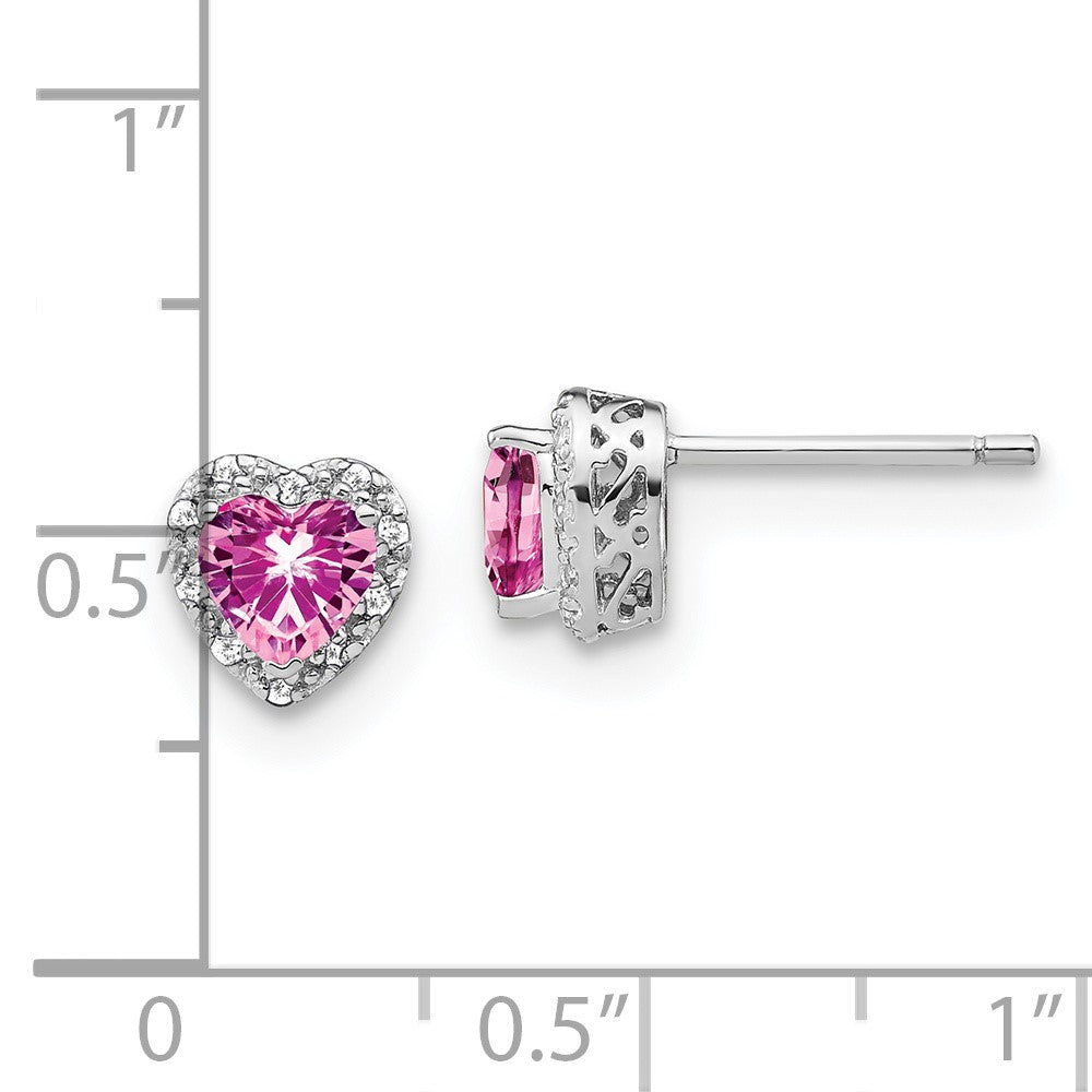 Sterling-Silber-Ohrringe mit synthetischem Pink-Saphir und echtem Diamant